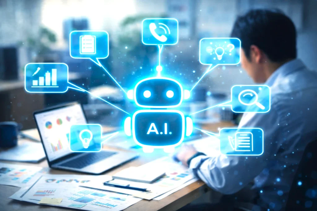 AIツールを実務にどう当てはめるかを検討する中小企業の現場イメージ