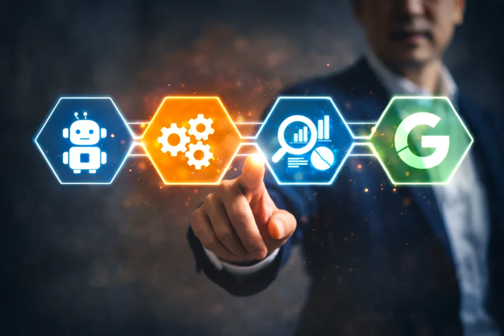 自動化やデータ分析など強みの異なるAIツールを比較するイメージ