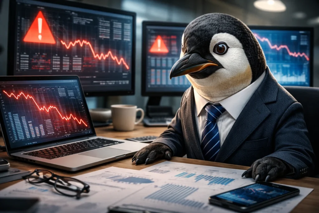 生成AI市場の期待先行が終わり、収益性や安全性が厳しく問われる局面を表現した画像